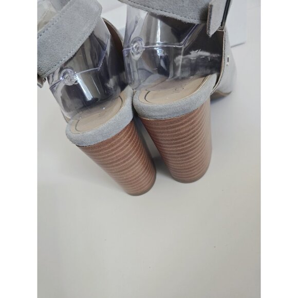 Vionic Kaia Gray Peep Open Toe Ankle Strap Suede Block Heel Sandals Shoes 10 - Picture 5 of 9